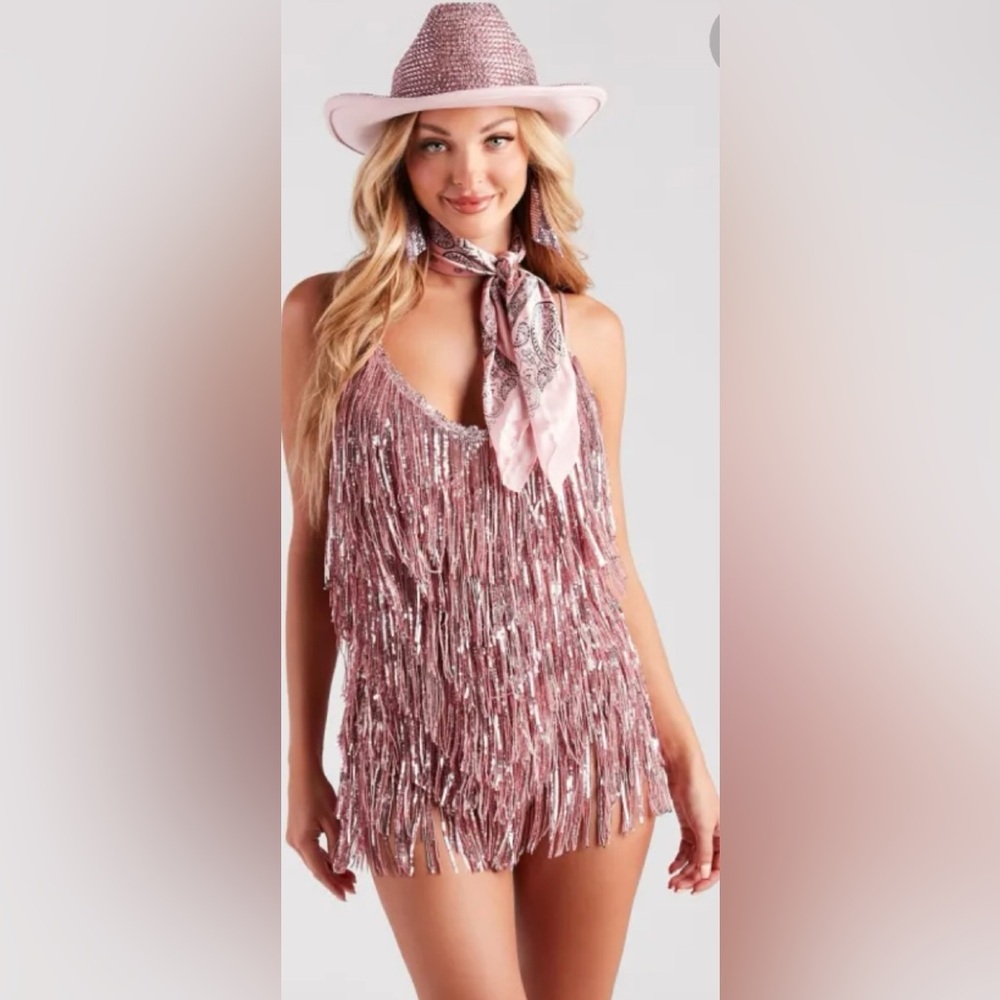 *NWT* Matte Blaque Pink Fringe romper